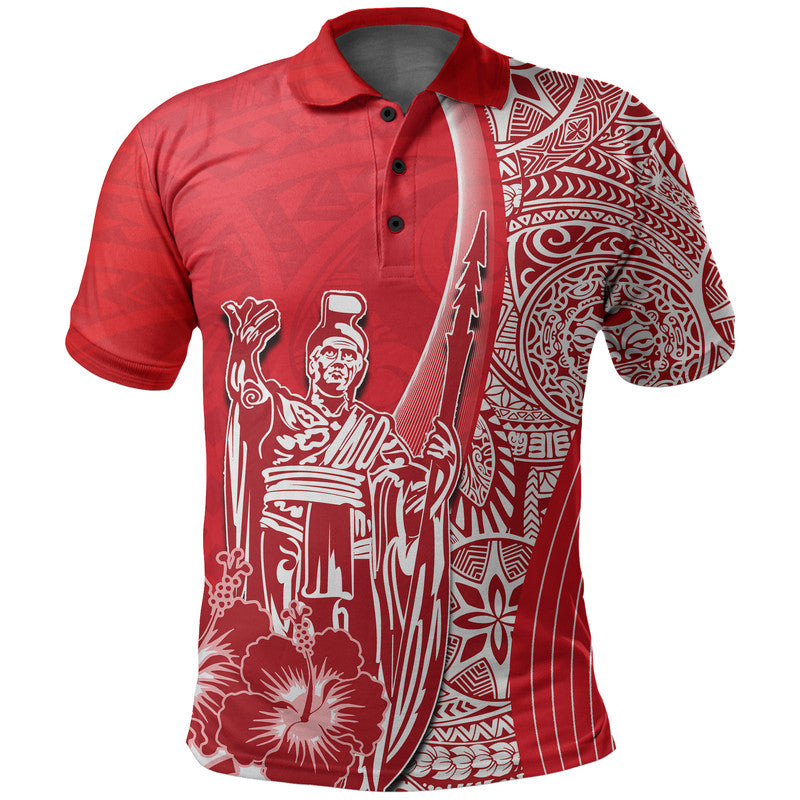 Hawaiian King Kamehameha Polo Shirt Vibe Red Style LT6