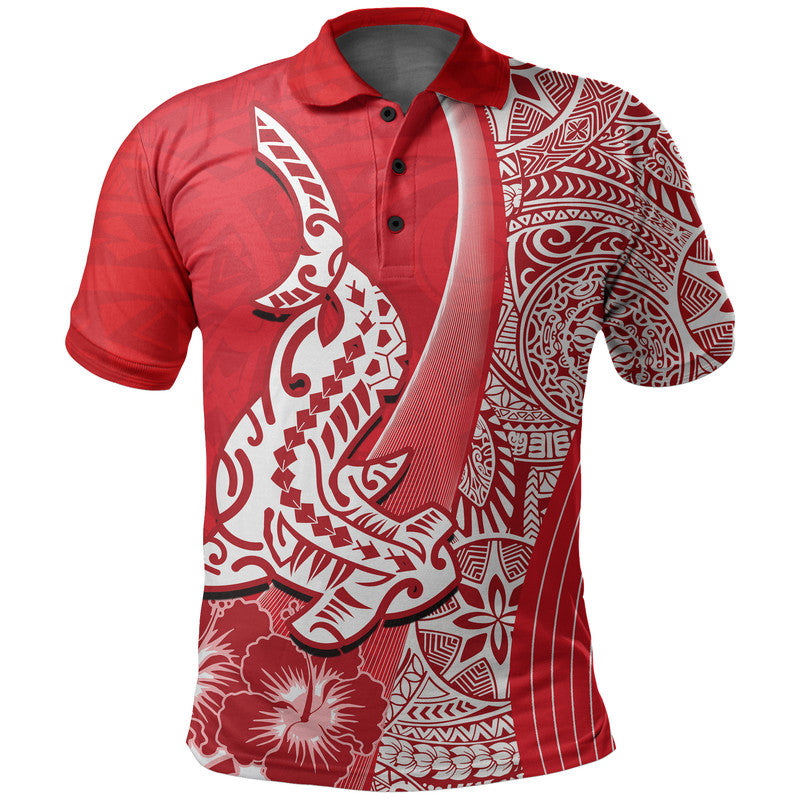 Hawaiian Shark Polynesian Polo Shirt Vibe Red Style LT6