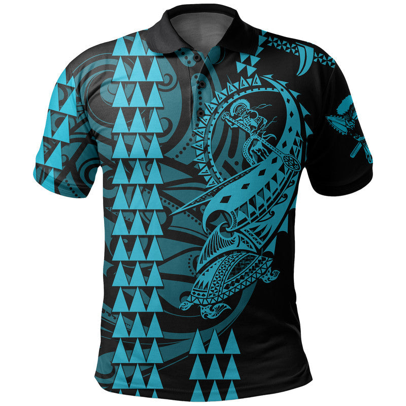 Custom Hawaii Polynesian Warrior Kakau Polo Shirt Blue LT6