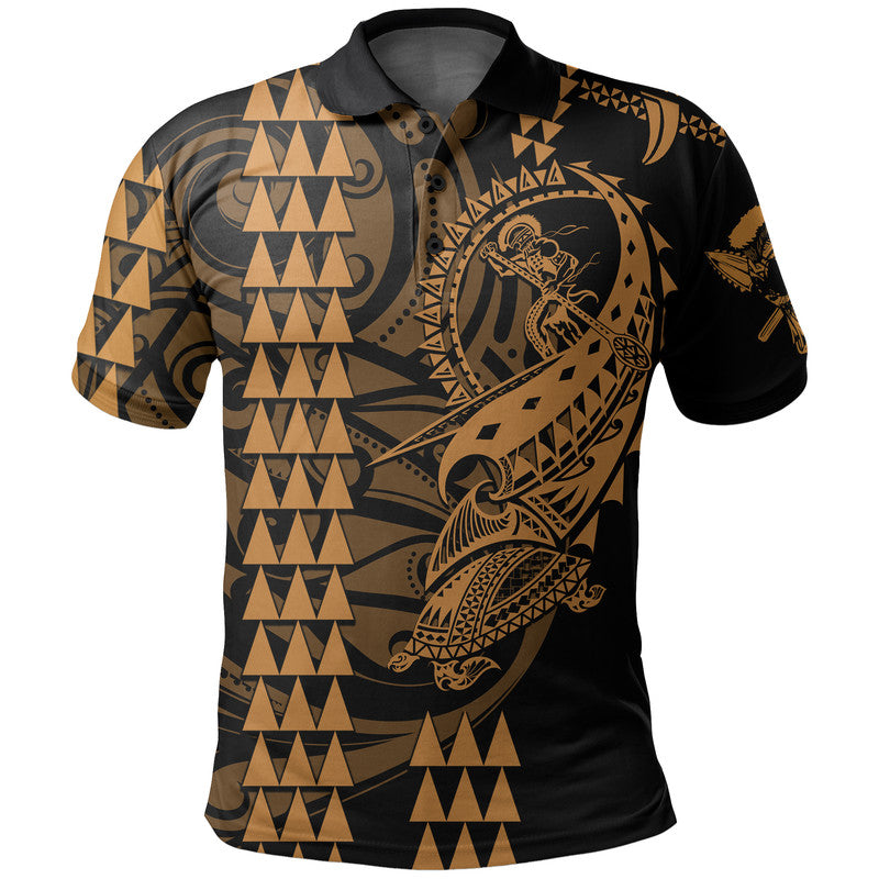 Custom Hawaii Polynesian Warrior Kakau Polo Shirt Gold LT6