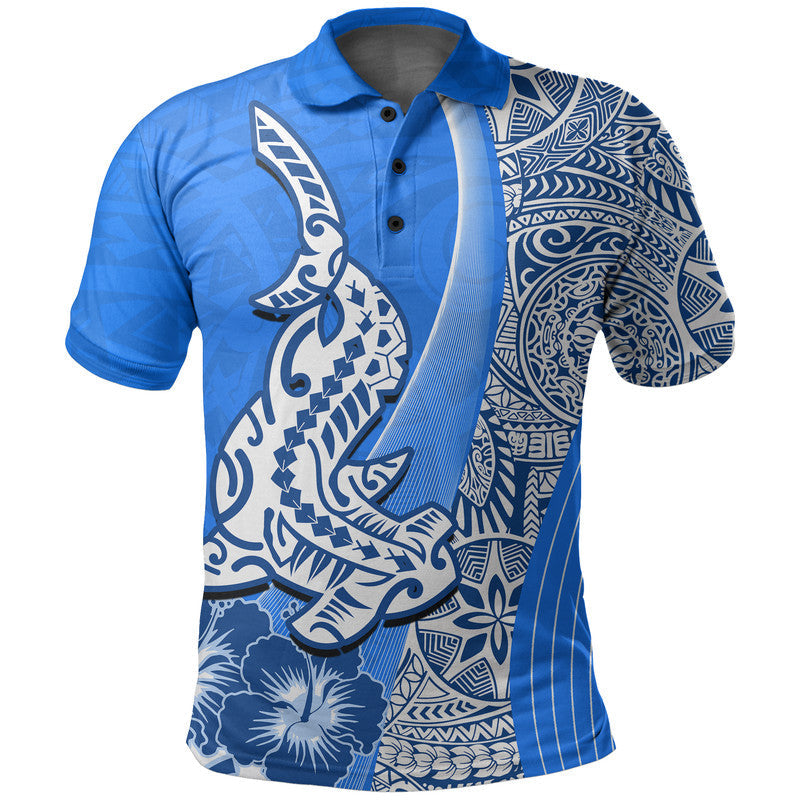 Hawaiian Shark Polynesian Polo Shirt Vibe Blue Style LT6