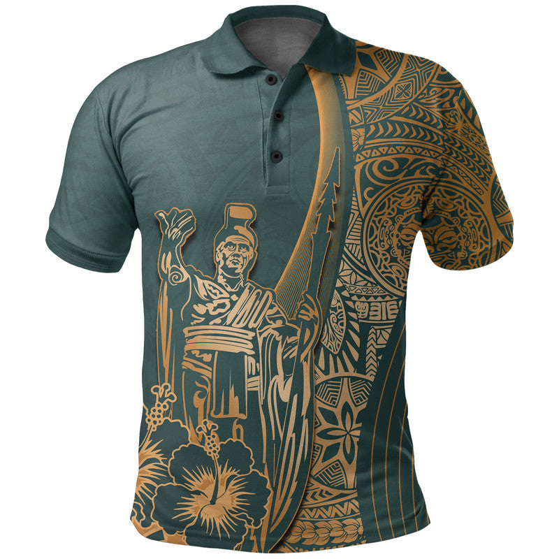 Hawaiian King Kamehameha Polo Shirt Vibe Green Style LT6