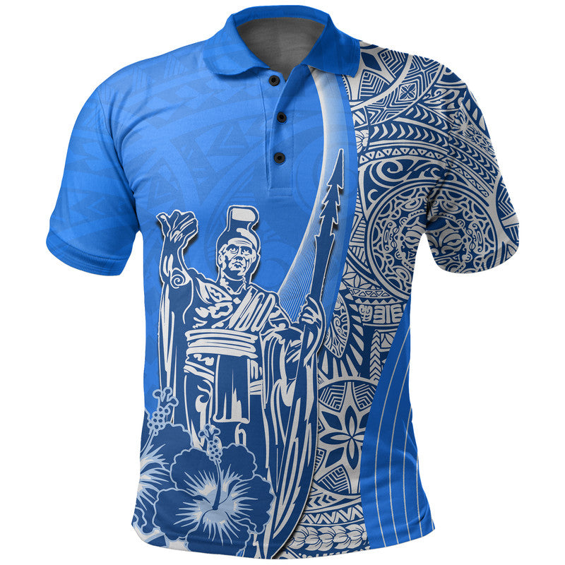 Hawaiian King Kamehameha Polo Shirt Vibe Blue Style LT6