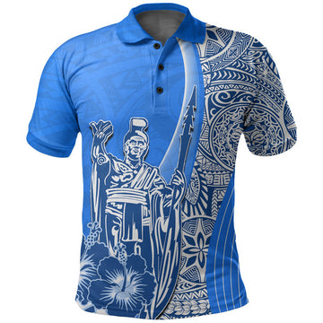 Hawaiian King Kamehameha Polo Shirt Vibe Blue Style LT6