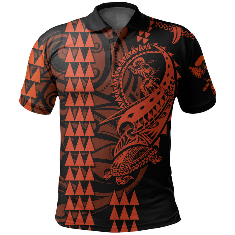 Custom Hawaii Polynesian Warrior Kakau Polo Shirt Orange LT6