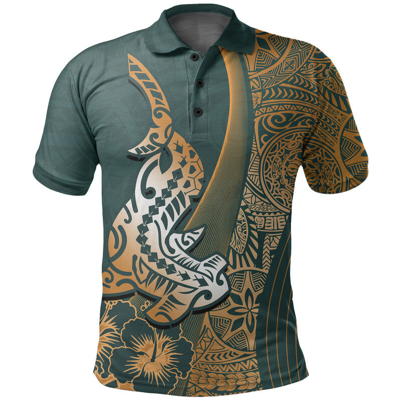 Hawaiian Shark Polynesian Polo Shirt Vibe Green Style LT6