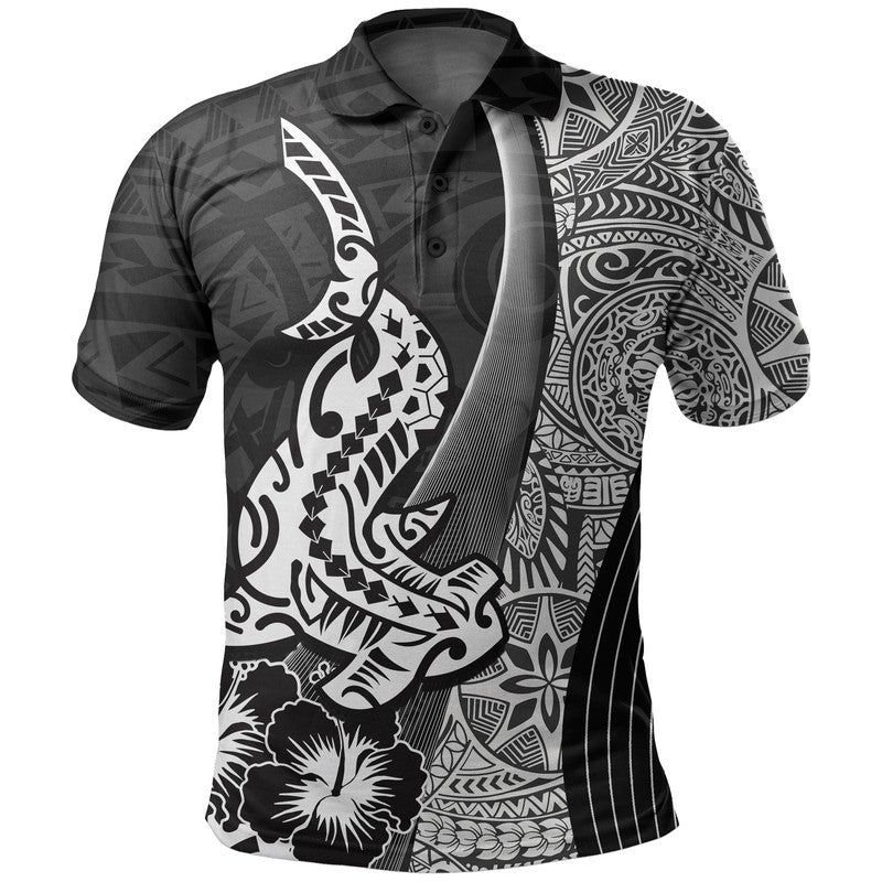 Hawaiian Shark Polynesian Polo Shirt Vibe Black Style LT6