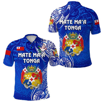 Tonga Polo Shirt Coat Of Arms Simple Vibes Blue LT8