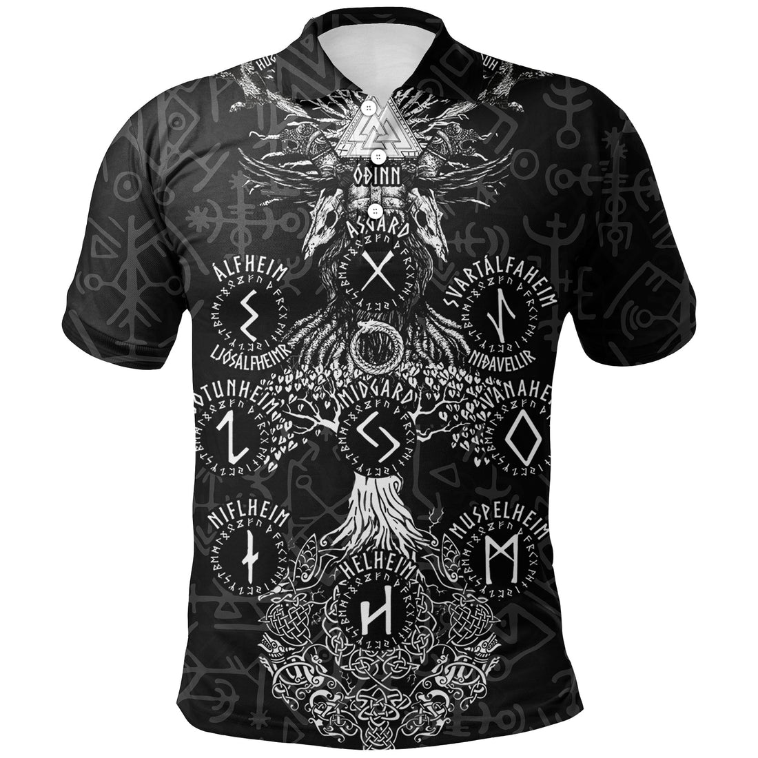 Viking Polo Shirt Odin Tree Runes RLT12
