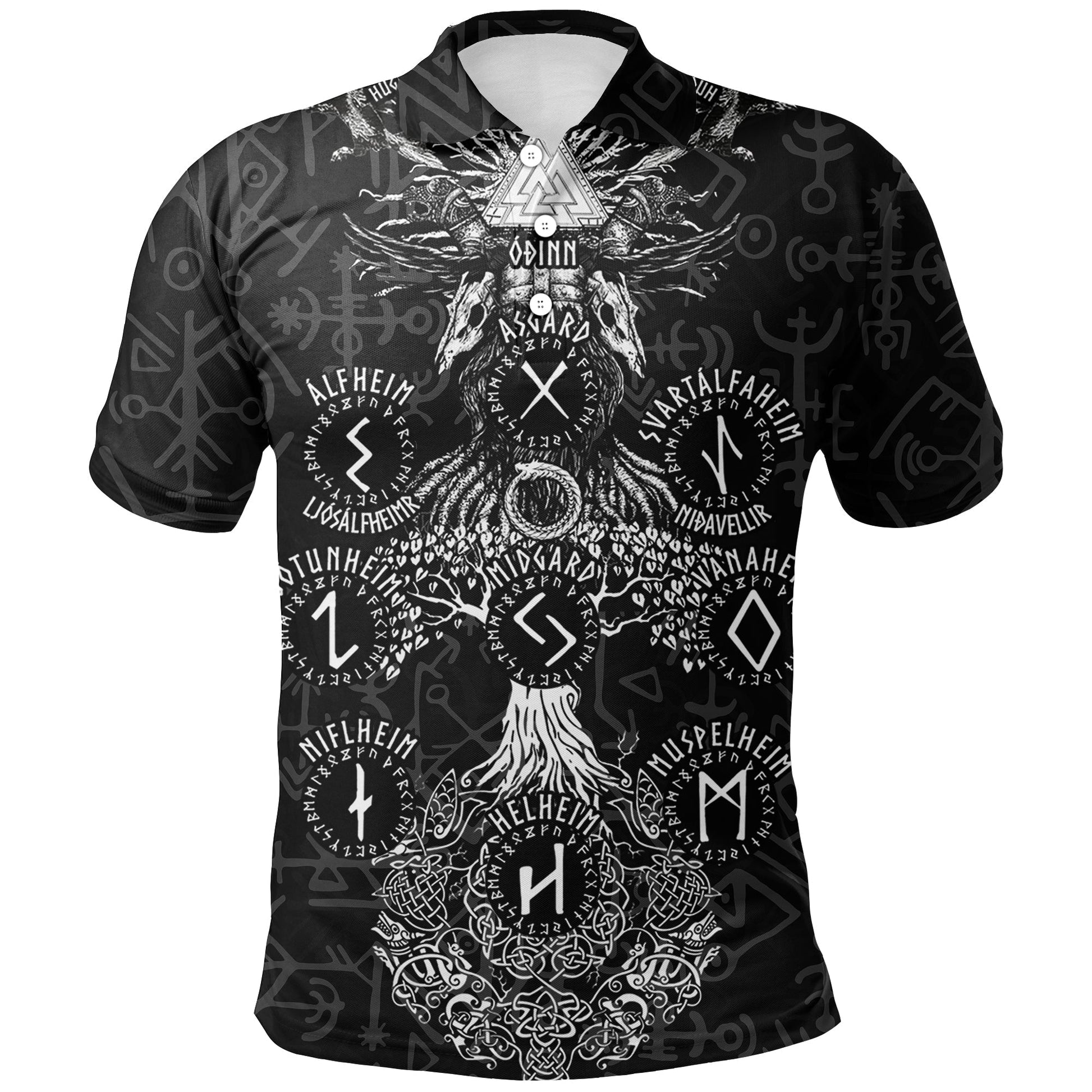 Viking Polo Shirt Odin Tree Runes RLT12