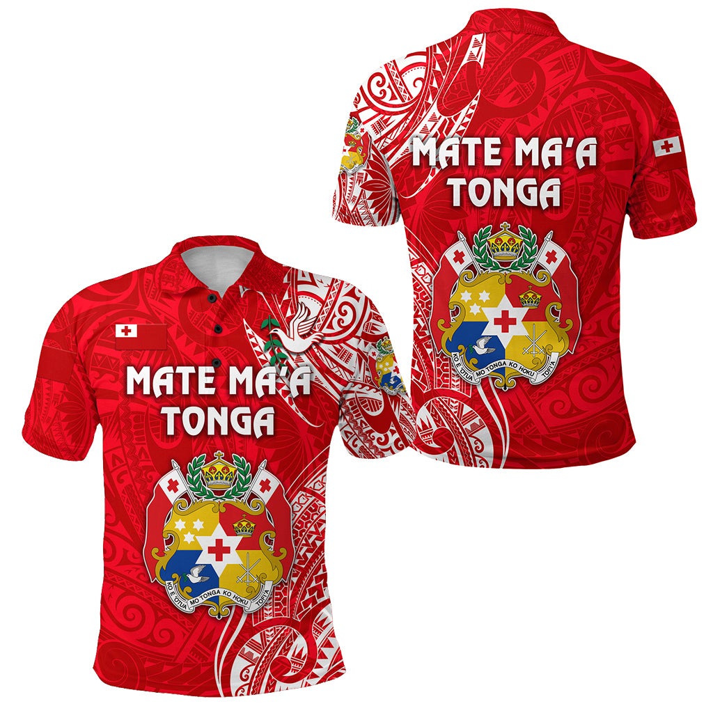 Tonga Polo Shirt Coat Of Arms Simple Vibes Bright Red LT8