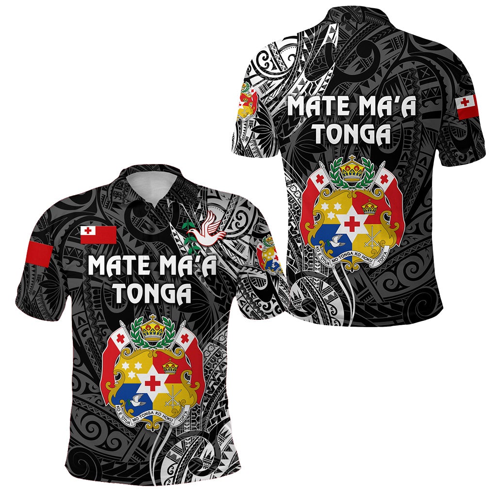 Tonga Polo Shirt Coat Of Arms Simple Vibes Black LT8