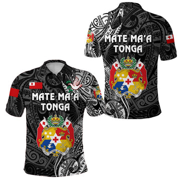 Tonga Polo Shirt Coat Of Arms Simple Vibes Black LT8