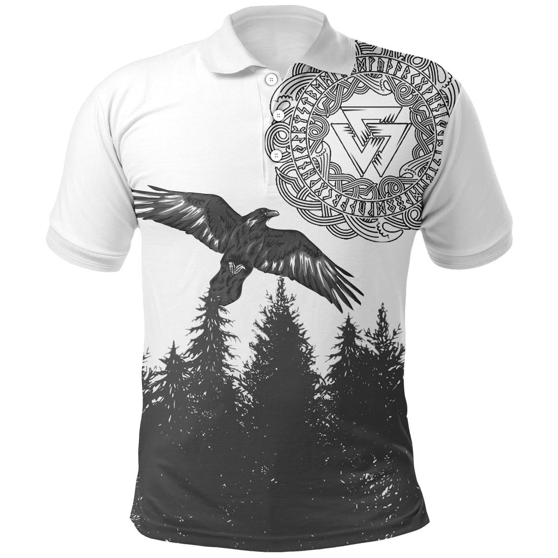 Viking Raven and Wolf In Pine Forest Polo Shirt RLT12