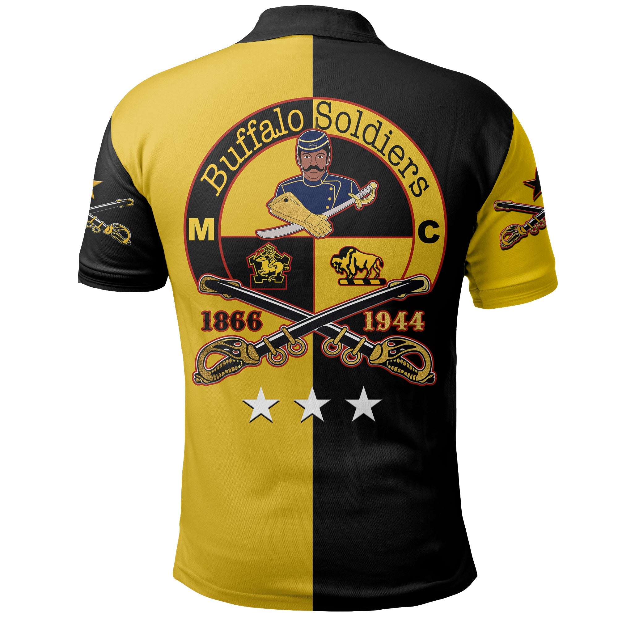 Buffalo Soldiers Polo Shirt Black Gold Style LT6