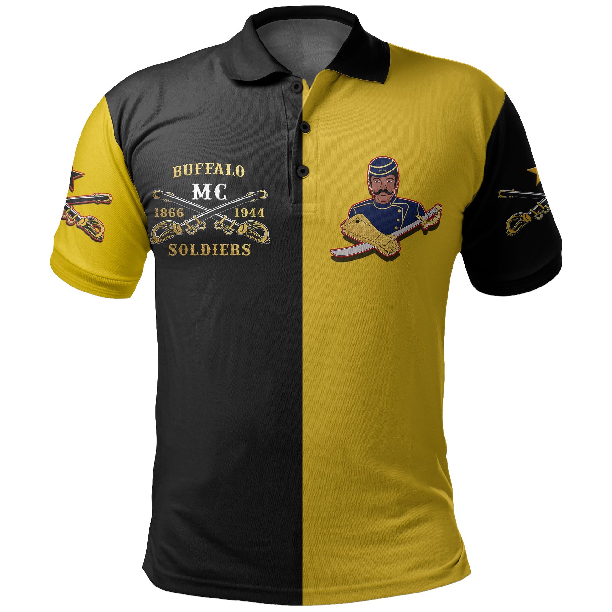 Buffalo Soldiers Polo Shirt Black Gold Style LT6