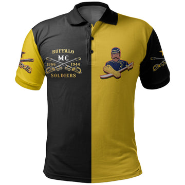 Buffalo Soldiers Polo Shirt Black Gold Style LT6