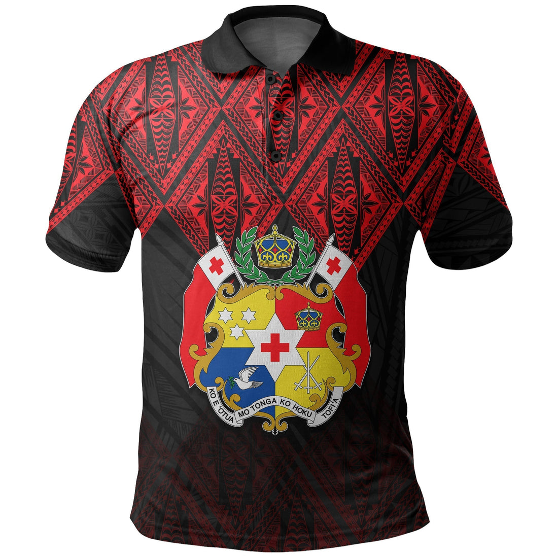 Tonga Polo Shirt Ngatu Black and Red Style LT6