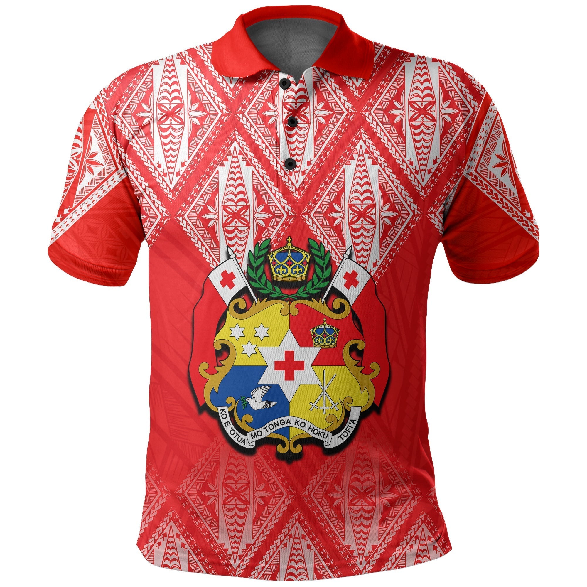 Tonga Polo Shirt Ngatu White and Red Style LT6