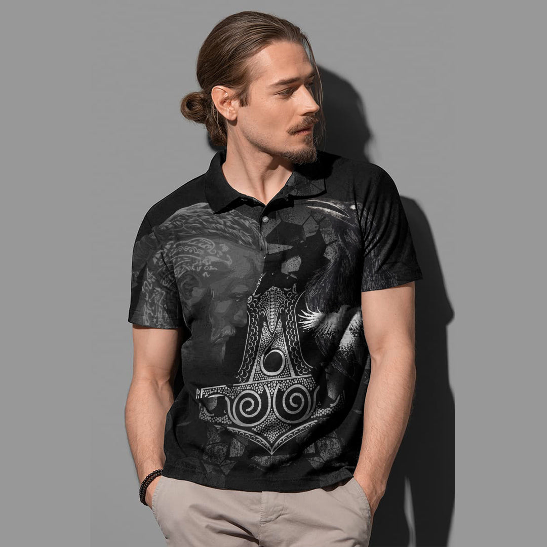Viking Ragnar and Raven Style Mjolnir Polo Shirt RLT12