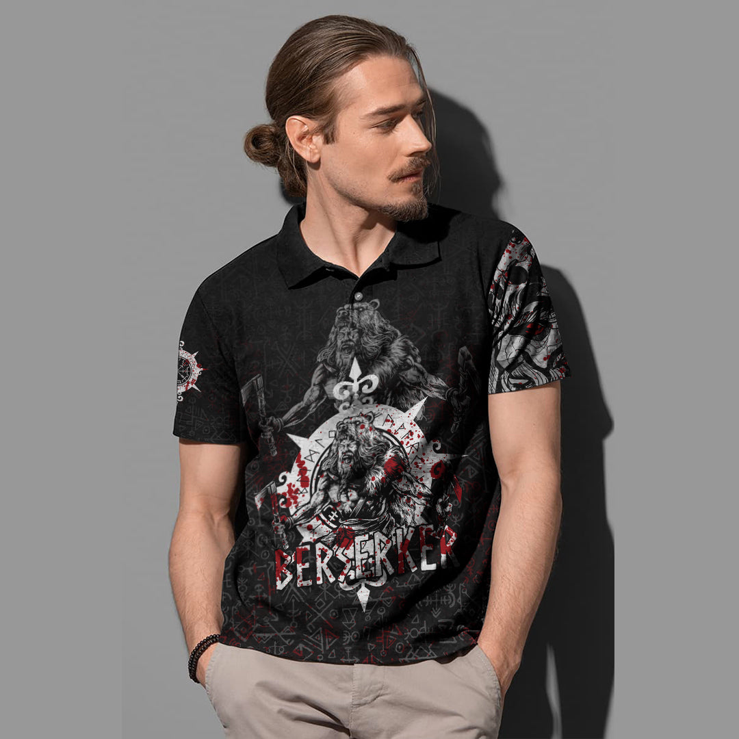 Viking Berserker Blood and Vegvisir Polo Shirt RLT12