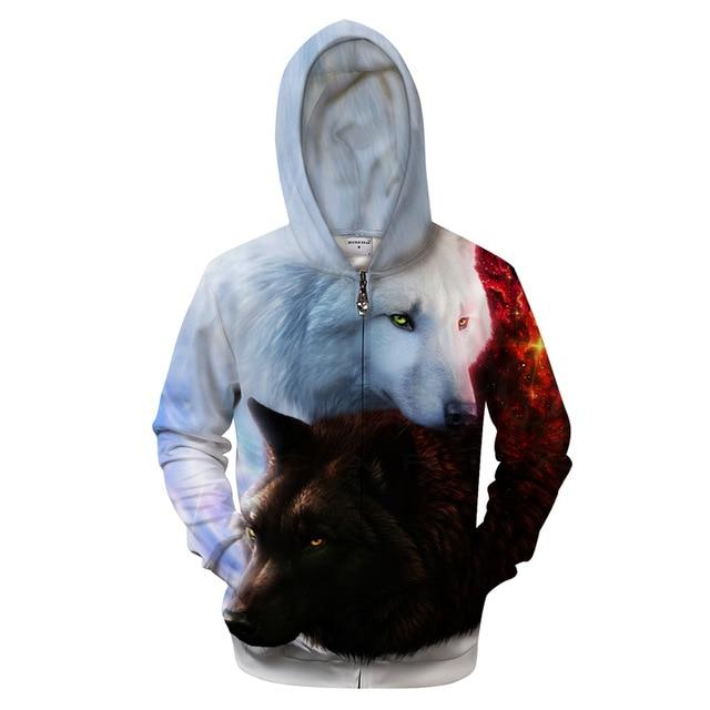 Wolf Hot and Cold 3D Zipper Native American Hoodies LT10