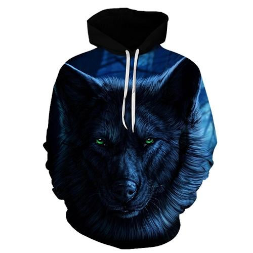 Wolf Blue Face 3D Native American Hoodies LT10