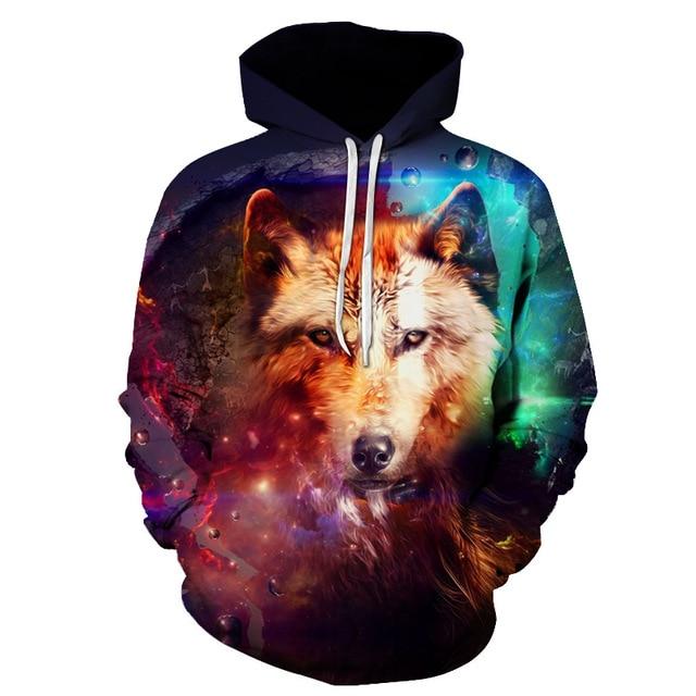 Wolf Galaxy Face 3D Native American Hoodie LT10