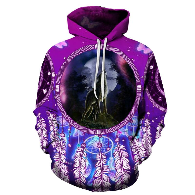 Violet Dreamcatcher Wolf Native American All Over Hoodie LT10