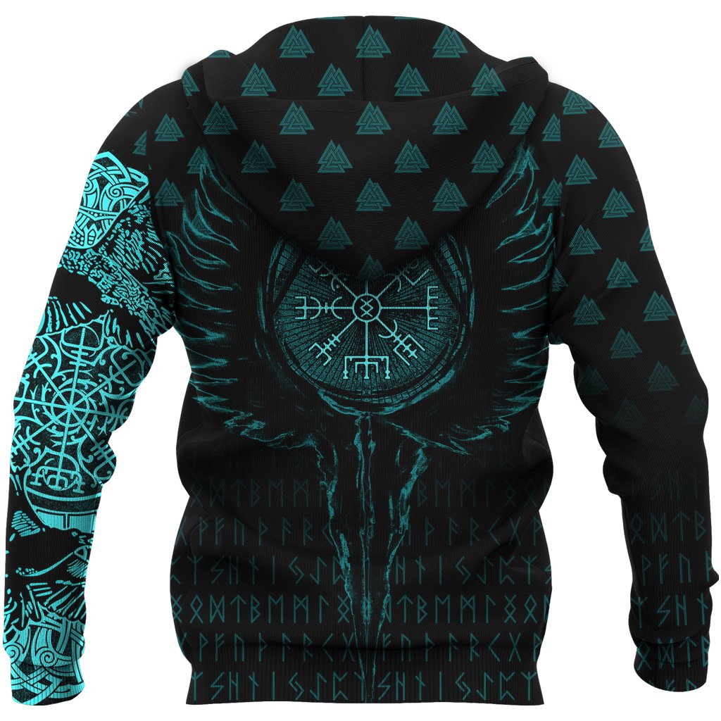 Viking Hoodie Old Norse Odin Tattoo Cyan RLT12