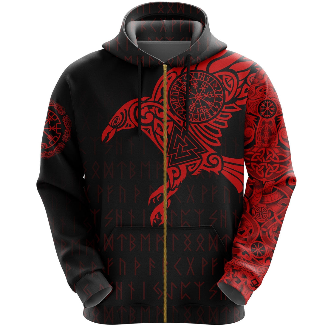 Viking The Raven Of Odin Tattoo Zip Hoodie Red RLT12