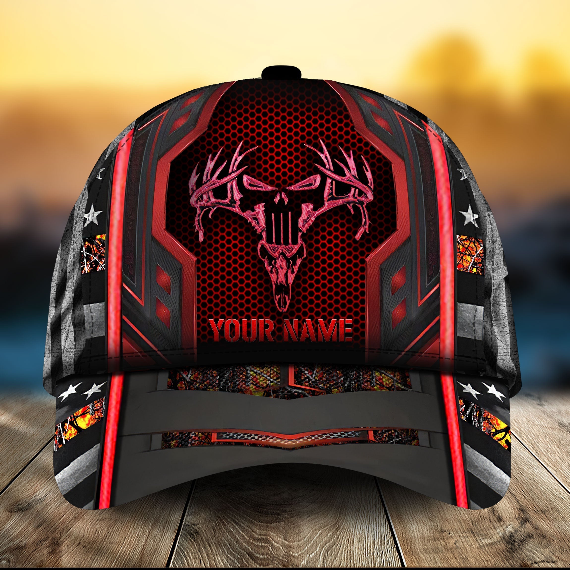 Premium US Flag Skull Hunting Hats 3D Multicolored Personalized