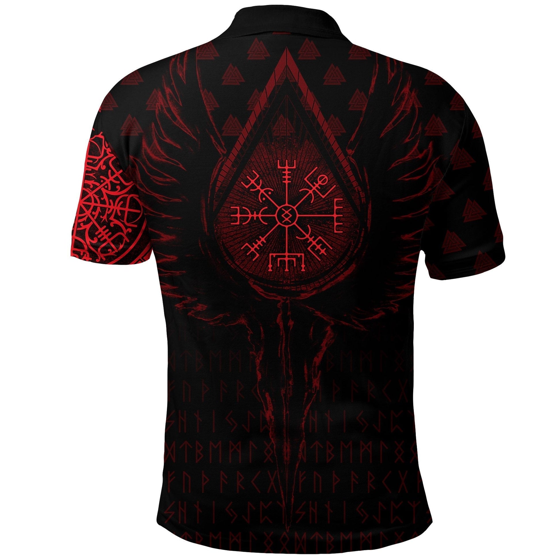 Viking Polo Shirt Old Norse Odin Tattoo Red RLT12