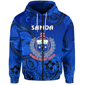 Samoa Manu Zip Hoodie Rugby Unique Style Full Blue LT8