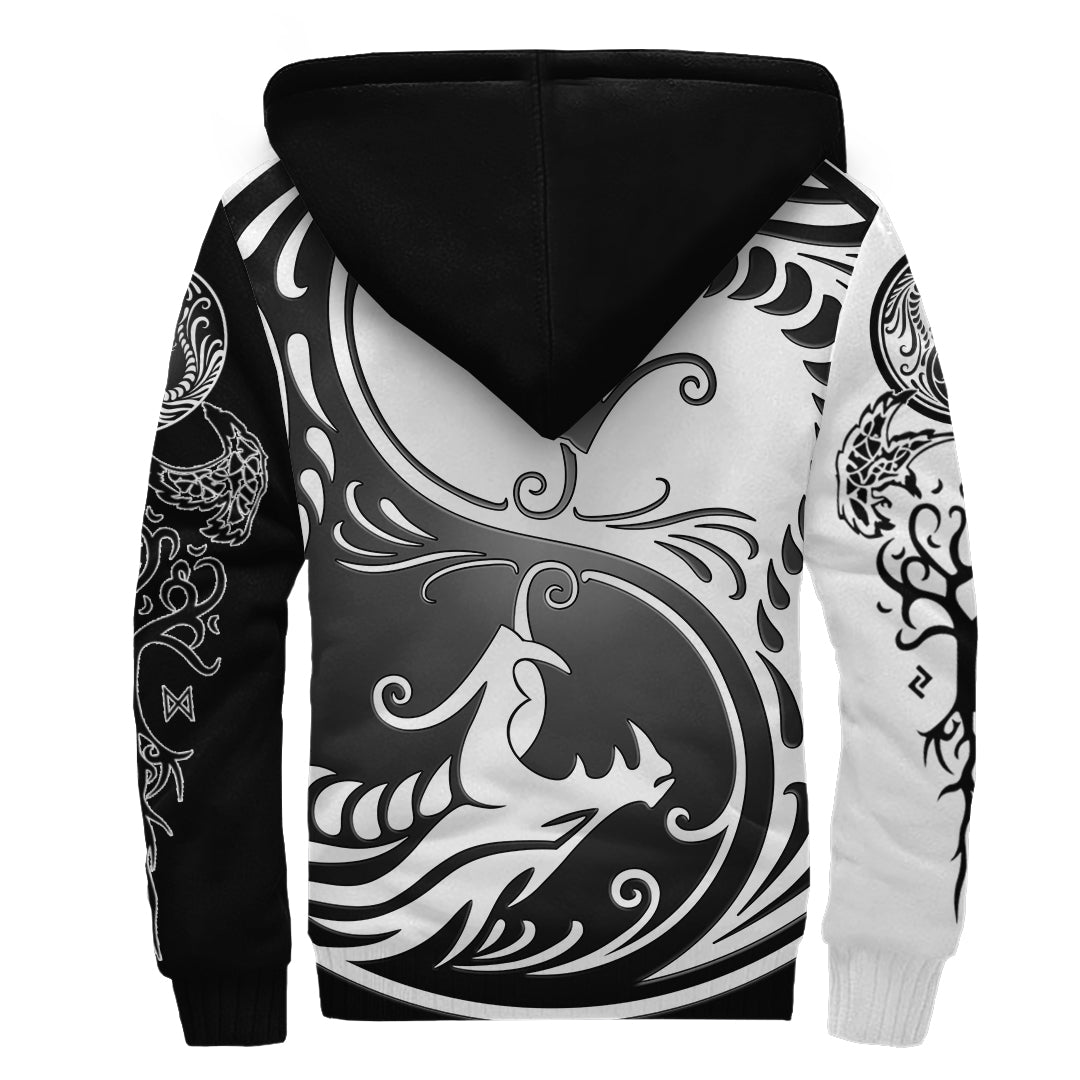 Viking Sherpa Hoodie - Ying Yang Dragon RLT12