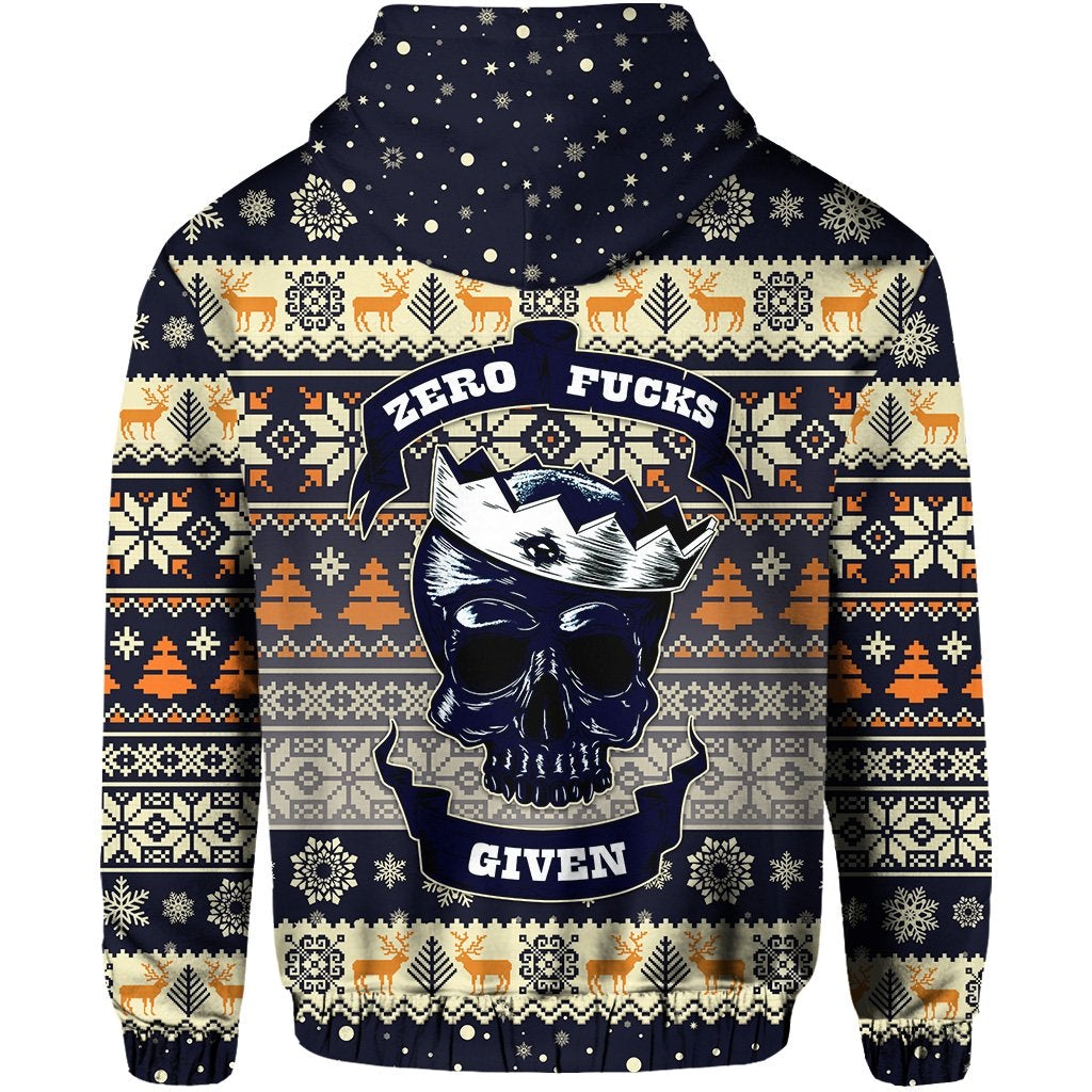 Skull Christmas Zip Hoodie Navy LT8