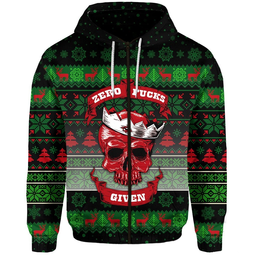 Skull Christmas Zip Hoodie Black LT8