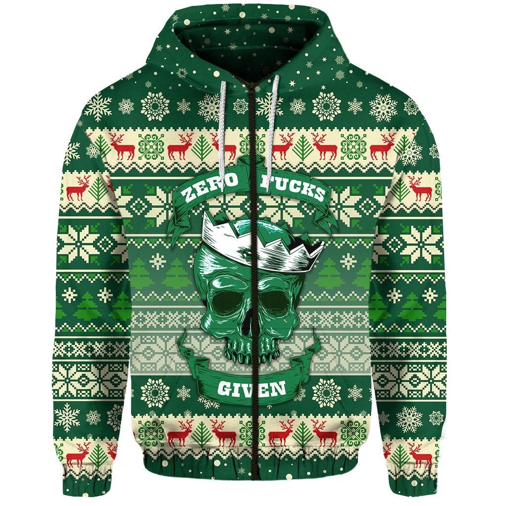 Skull Christmas Zip Hoodie Green LT8