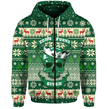 Skull Christmas Zip Hoodie Green LT8