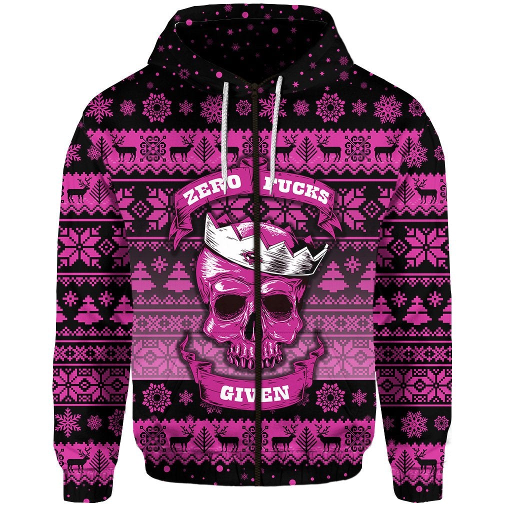 Skull Christmas Zip Hoodie Pink LT8
