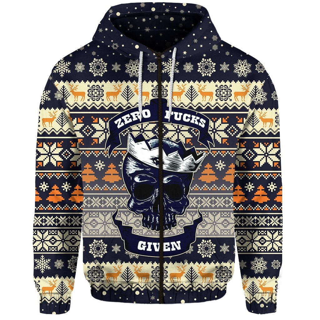 Skull Christmas Zip Hoodie Navy LT8