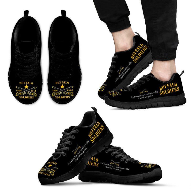 (Custom Personalised) Buffalo Soldiers Sneakers African American Military Simple Style - Black LT8