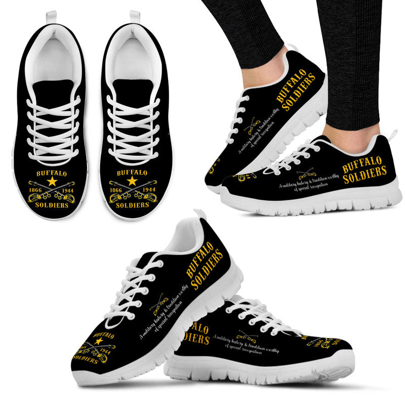 (Custom Personalised) Buffalo Soldiers Sneakers African American Military Simple Style - Black LT8