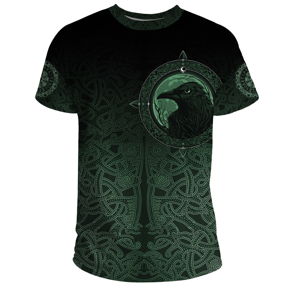 Viking T shirt, Ethnic Odin Raven Green RLT12