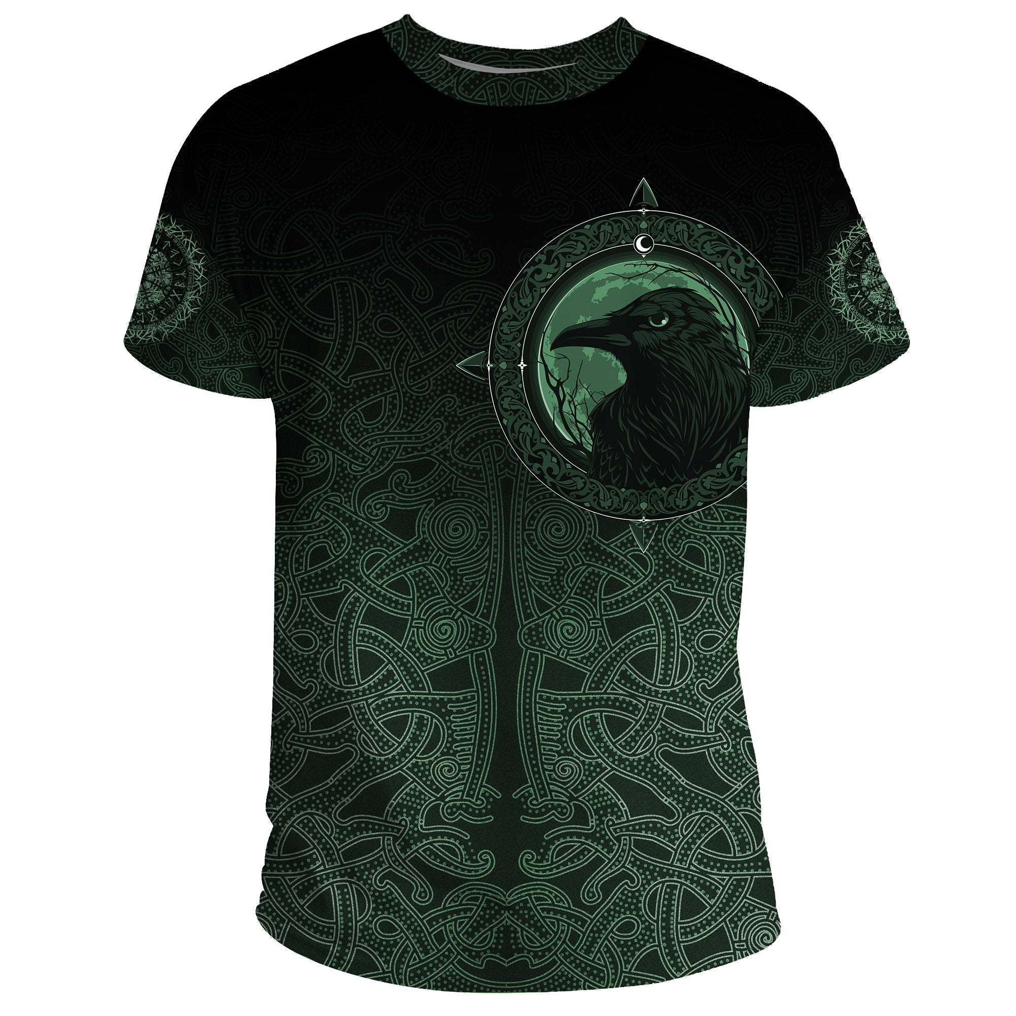 Viking T shirt, Ethnic Odin Raven Green RLT12
