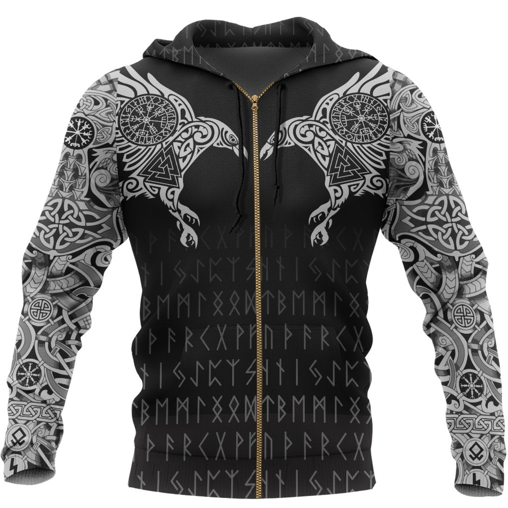Viking Hoodie The Raven Of Odin Tattoo (Zip) RLT12