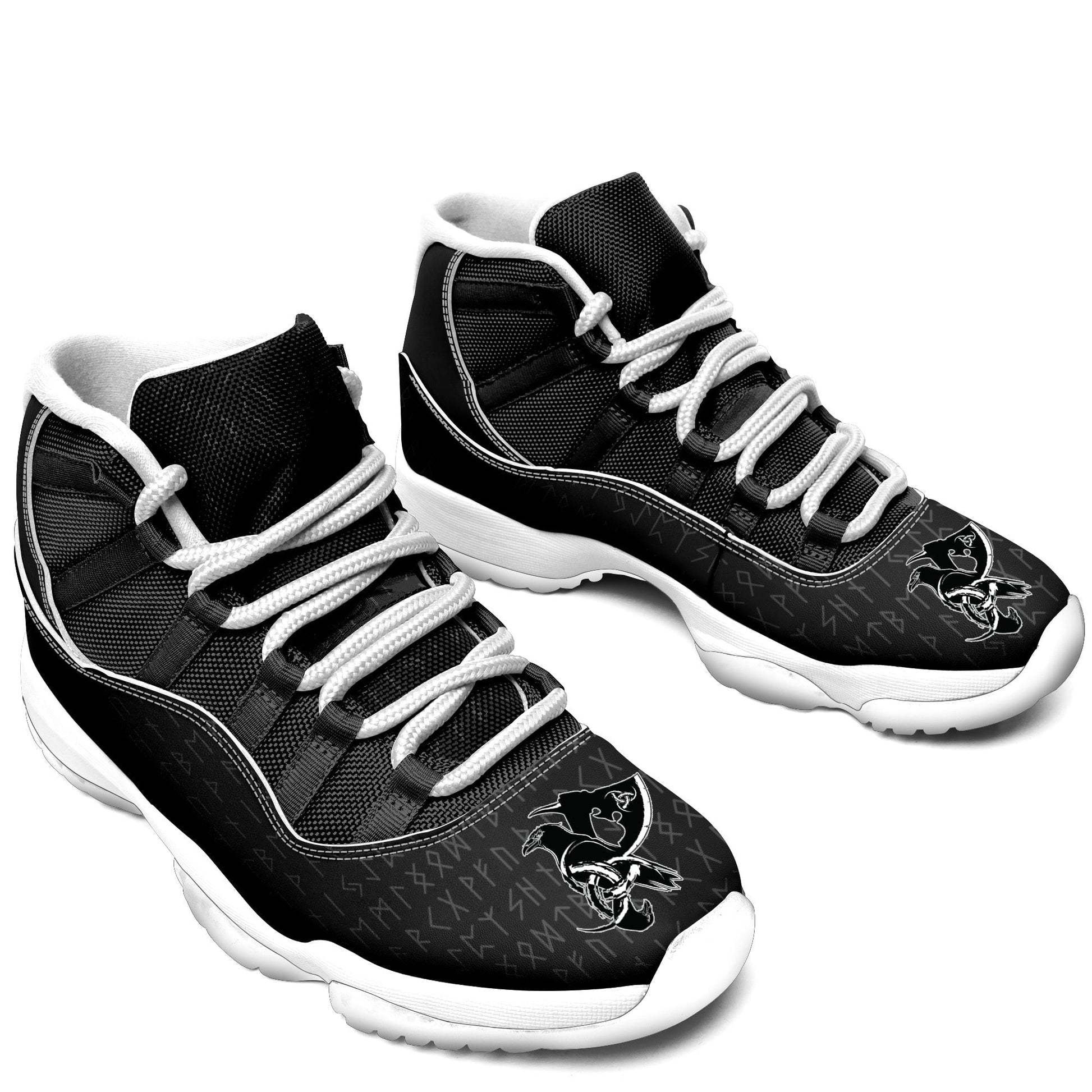 Viking Shoes - Viking Raven and Triple Horn Odin Runes Sneakers J.11 RLT12