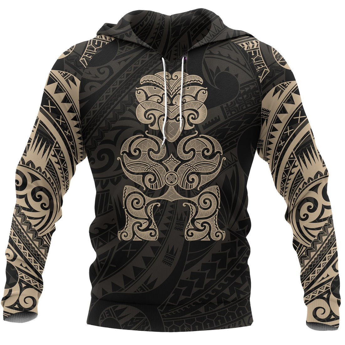 Tiki Maori Tattoo All Over Hoodie Gold