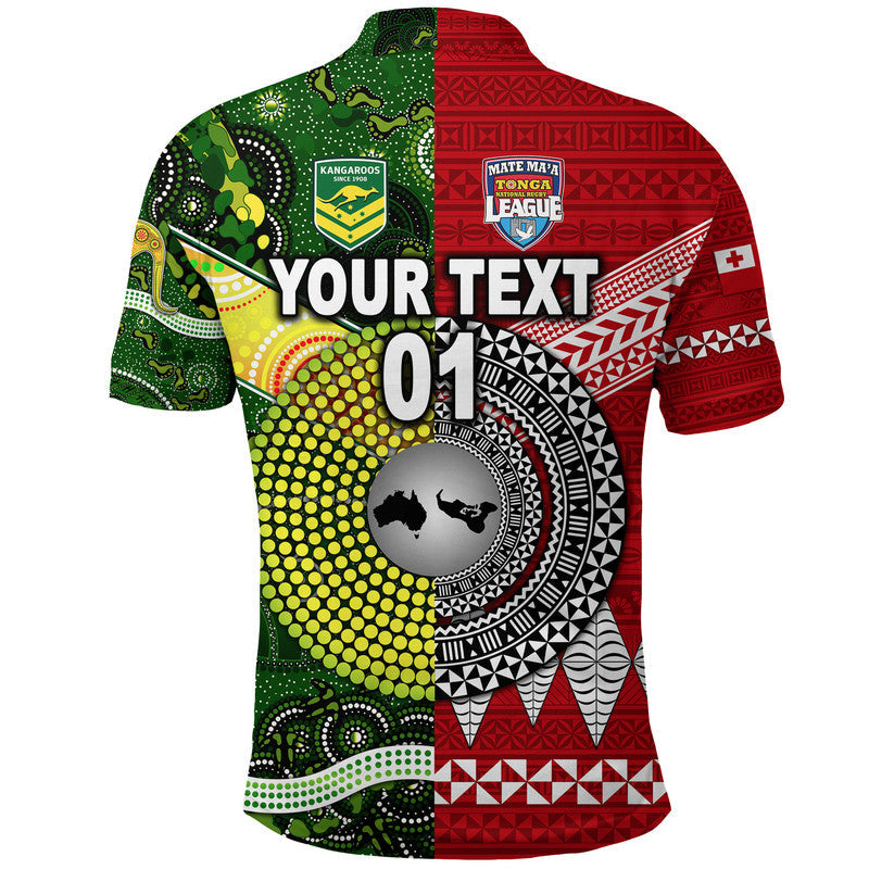 Custom Mate Maa Tonga Ngatu And Australia Kangaroos Aboriginal Polo Shirt Rugby Together LT8