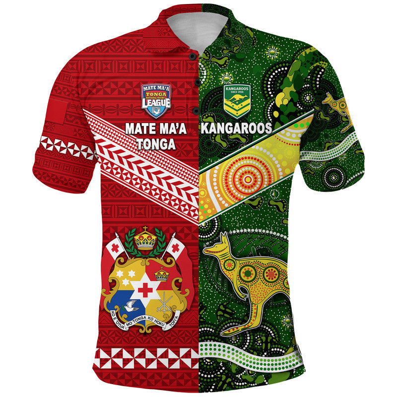 Mate Maa Tonga Ngatu And Australia Kangaroos Aboriginal Polo Shirt Rugby Together LT8
